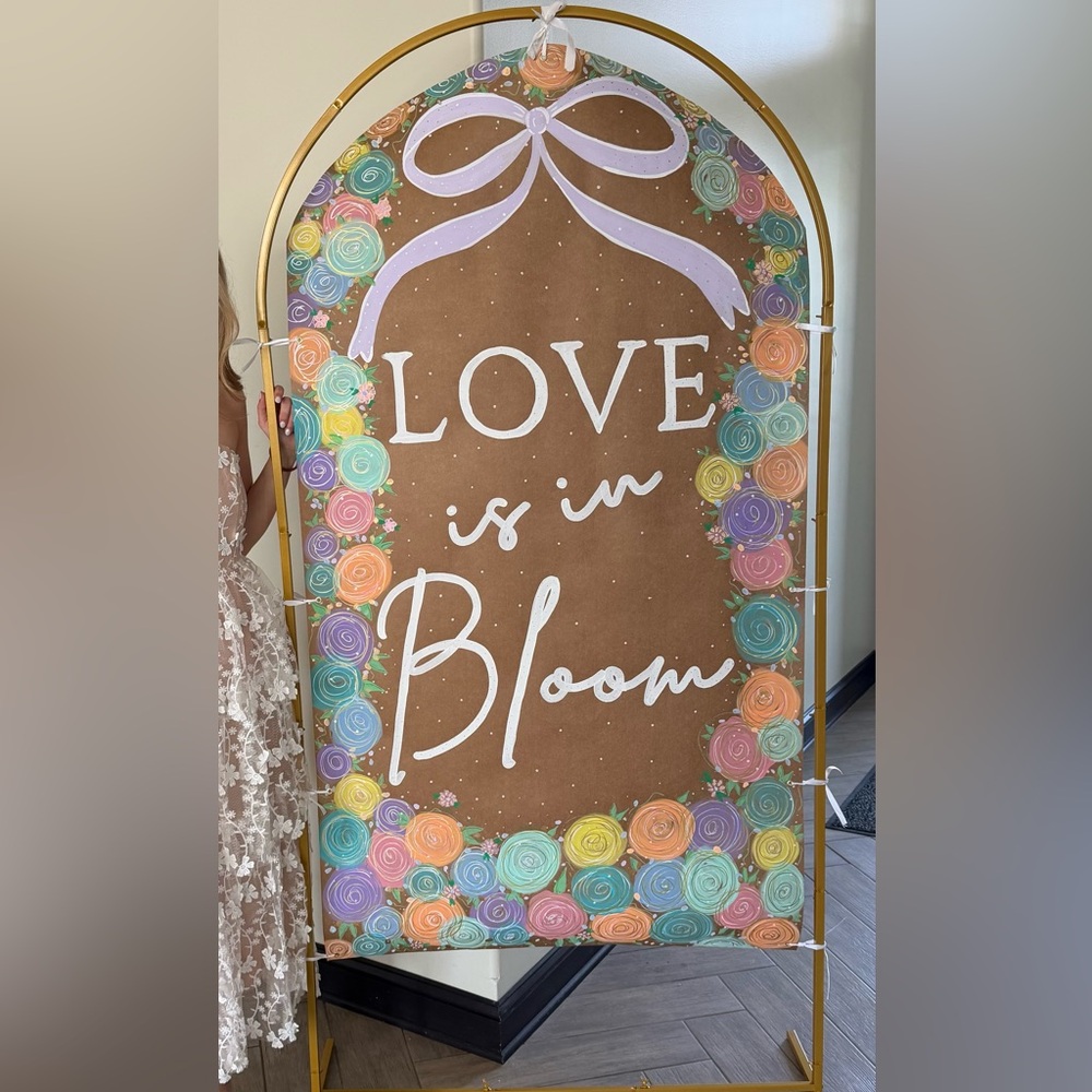 Love is in Bloom Floral Display Banner Sign- Pastel Multicolor Bridal Shower